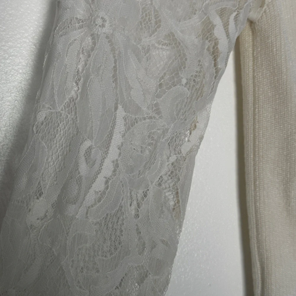 Anthropologie Ivory Lace Sleeve Sweater - Picture 8 of 11
